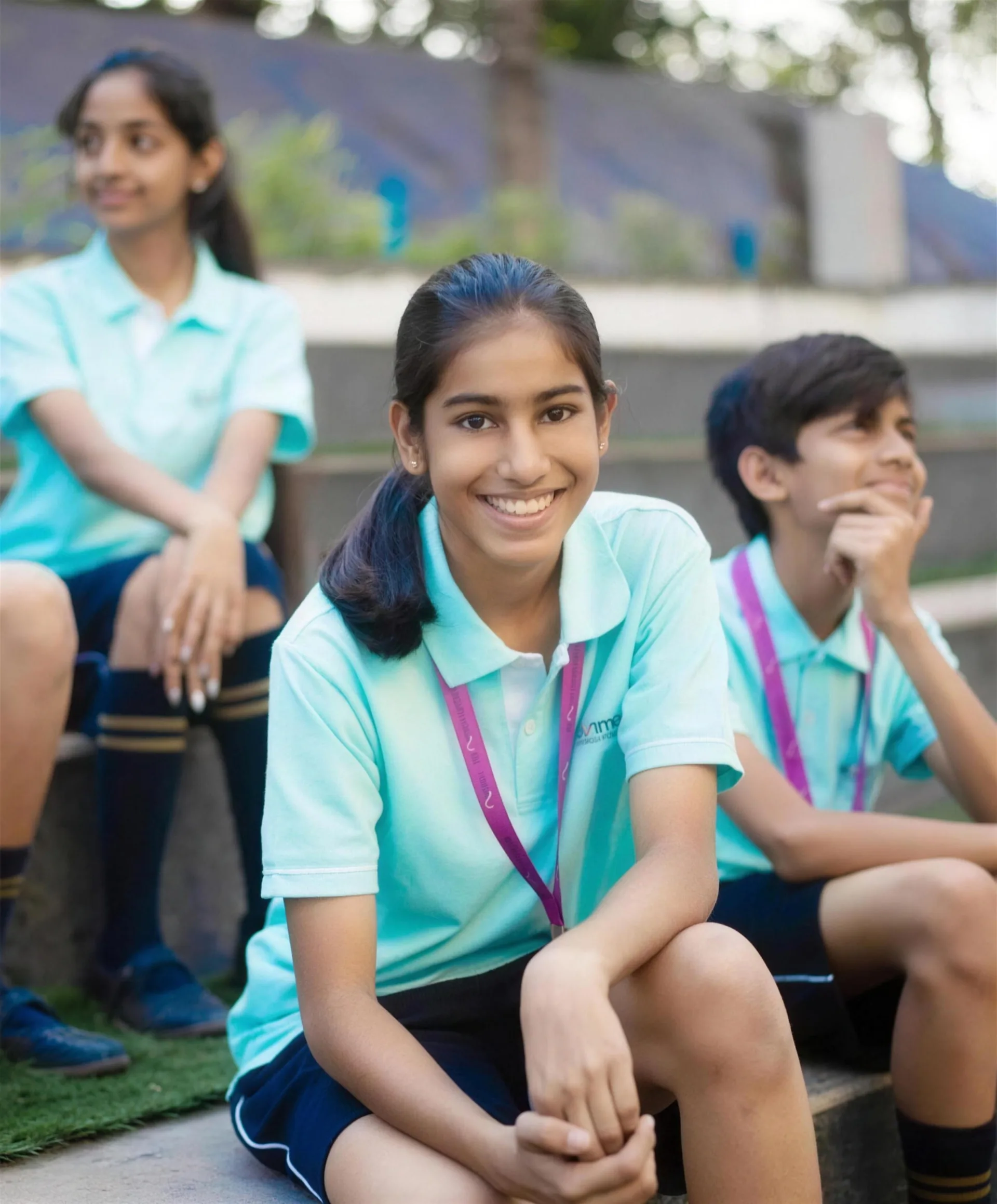Students sitting together on the school steps